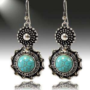 COWGIRL Southwestern Style Silver & Turquoise Hook Earrings  