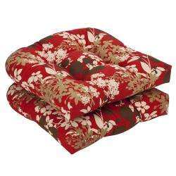   Outdoor Red/ Brown Floral Seat Cushions (Set of 2)  