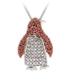 Rose Gold over Silver Champagne Diamond Penguin Necklace   