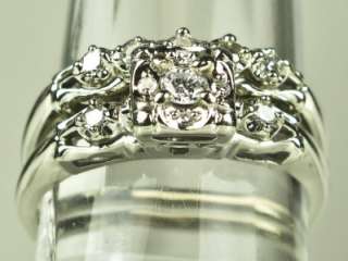   14k White Gold 1/3ct F VVS Old Cut Diamond Wedding Set Ring 5g  