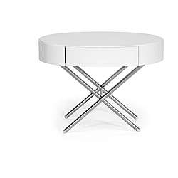 Coquille White Modern Oval Coffee Table with Drawer  