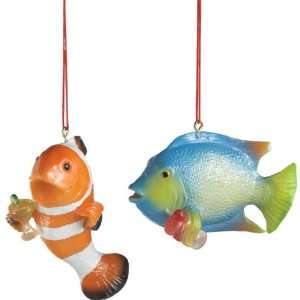 Fish with Cocktails Tropical Ornaments Set of 2 