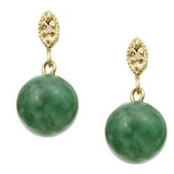 14k Yellow Gold Green Jade and Diamond Earrings  
