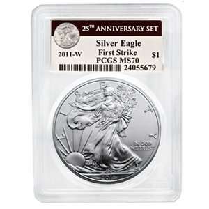  2011 W Silver Eagle Burnished MS 70 25th Anniv. Label FS 