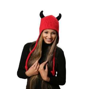  Red Devil Horns Pom Pom Knit Hat Toys & Games