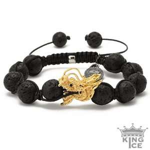  Mens Gold Plated Dragon Lava Bead Bracelet Jewelry