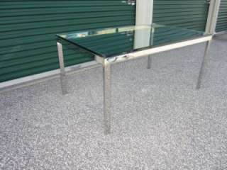   MID CENTURY MODERN 1THICK GLASS AND CHROME MILO BAUGHMAN DINING TABLE
