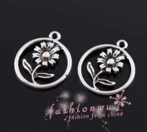 Lot 50 pcs Beautiful Circle With Flower Alloy Charms 1  