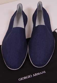 GIORGIO ARMANI SHOES $560 NAVY LINEN/LEATHER WOVEN CASUAL LOAFERS 13 