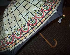 STAINED GLASS CEILING AUTOMATIC OPEN STICK UMBRELLA NWT  