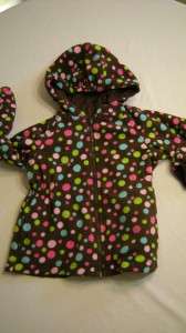 Girl size 5 6 Brown Polka Dot Reversible Hooded Coat Jacket LONDON FOG