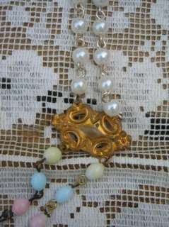 Vintage Art Nouveau Pearl Flower necklace Two Strands  
