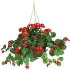   Nearly Natural Red Geranium Hanging Basket Artificial Silk Plant decor