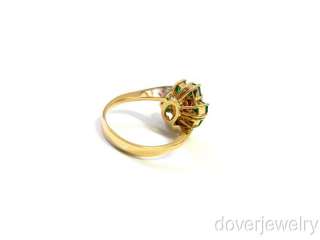 Estate Diamond 18K Gold Green Emerald Cluster Ring NR  