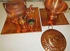 seven piece copper kettle collander candle holder plates wall hanging