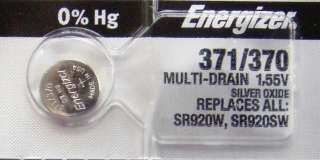Energizer 371/370 SR920W, SR920SW 1.55v Silver Oxide 0% Mercury Watch 