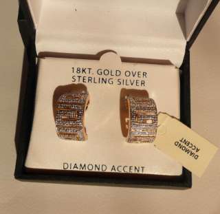 Diamond Accent 18KT Gold Over Sterling Earrings NIB  