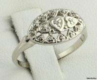 Pretty Diamond HEART RING   Solid 14k White Gold Cathedral Band Fine 