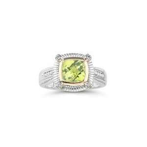 10 Cts Diamond & 1.53 Cts Peridot Ring in Silver & 14K Yellow Gold 7 