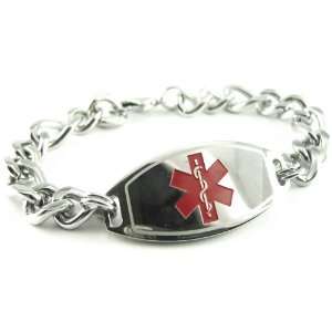   , Steel Medical ID Bracelet, Thick Figaro Chain, Red Medical Alert