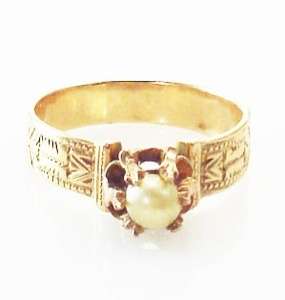 FINE OLD ANTIQUE VINTAGE VICTORIAN PEARL 10K ROSE GOLD JEWELRY RING 6 