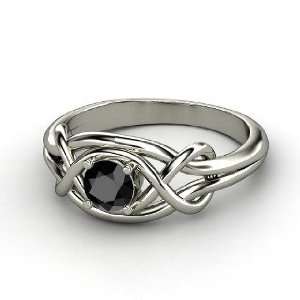   Infinity Knot Ring, Round Black Diamond Sterling Silver Ring Jewelry
