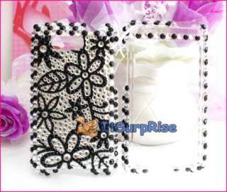 Bling Diamond Silver Black Flowers Hard Case Cover For HTC Aria 