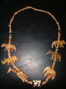 Rare African Hand Carved Wooden Necklace with Animal Theme