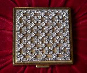 Vintage 1950s CINER Powder Compact w/ Rhinestones  