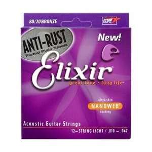  Elixir Anti Rust Acoustic Guitar Strings with Ultra Thin 