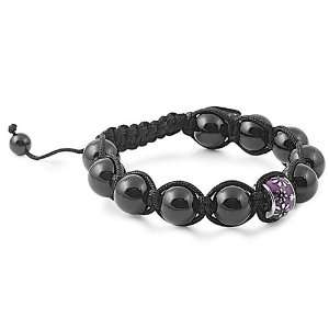   Onyx & Black String Single Purple Floral Bead Shamballa Bracelet 10mm