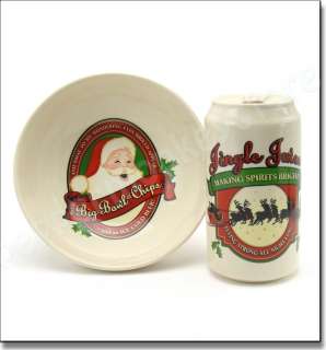 Christmas Santa Clause Chips & Dip Appetizer Party Bowl & Beer Can Set 