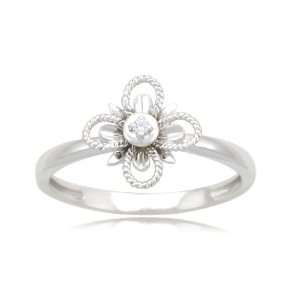  10k White Gold Flower Diamond Ring (0.01 ct, I J Color, I2 