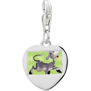   Sterling Silver Dancing Cow Photo Heart Frame Charm Pugster Jewelry