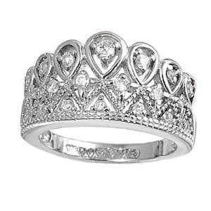   Plated Sterling Silver Crown CZ Ring (Size 5   9)   Size 7 Jewelry
