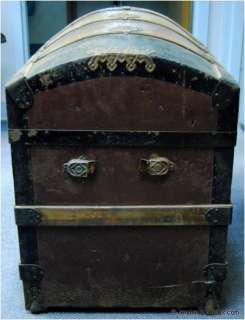 Antique Dome Shaped Wood Storage Steamer Trunk  
