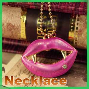 New Vintage Kiss Me Vampire Big Red Lip Long Fashion Necklace Sexy 