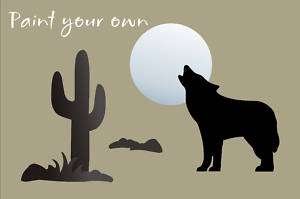 STENCIL Coyote Howling Wolf Moon Desert Cactus signs  