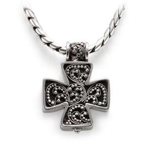   Sterling Silver Granulated Cross Locket w/ ID Chain, 16 by Lois Hill