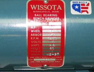 Wissota 1/3hp 7 Bench Grinder   USA Made  