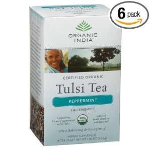 Organic India Tulsi Peppermint, 18 Count 1.08 Ounce Boxes (Pack of 6)