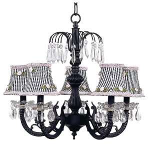   Waterfall Chandelier in Black with Black Check & Pink Rosebud Shades