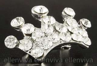 Sparkling Cute King Crown Clear Rhinestones Pin Brooch  Silver Tone 