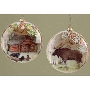 Pack of 6 Country Rustic Moose and Bear Glass Ball Christmas Ornaments 