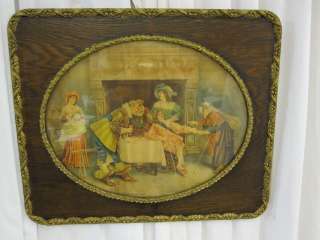 Antique Wood Frame w Gold Trim w Old Print & Glass  