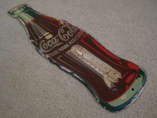   COLA 1950S TIN 17X5.5 FLAT BOTTLE THERMOMETER COKE ANTIQUE  