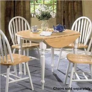   40 Round Drop Leaf Dining Table in White/Natural Furniture & Decor
