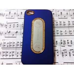  Luxury Designer Blue Crystal Gold Trim Back Iphone 4 Case 