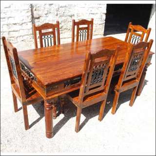 Solid Wood Rustic 7pc Dining Room Table and Chairs Set Furniture w 