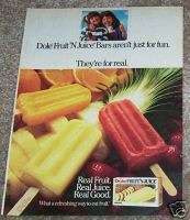 1985 Dole pineapple frozen Fruit Juice bars VINTAGE AD  
